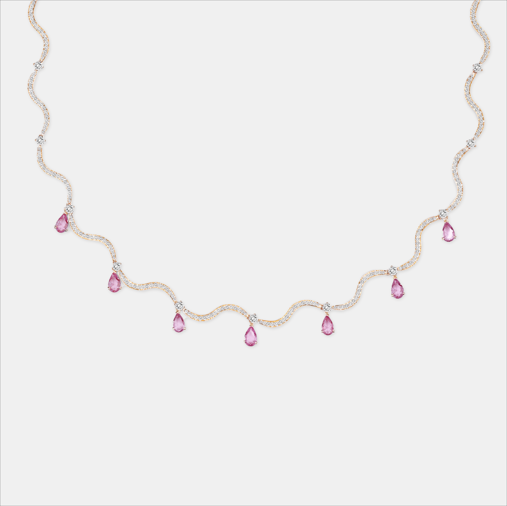 Wave Dangling Pink Sapphire Necklace