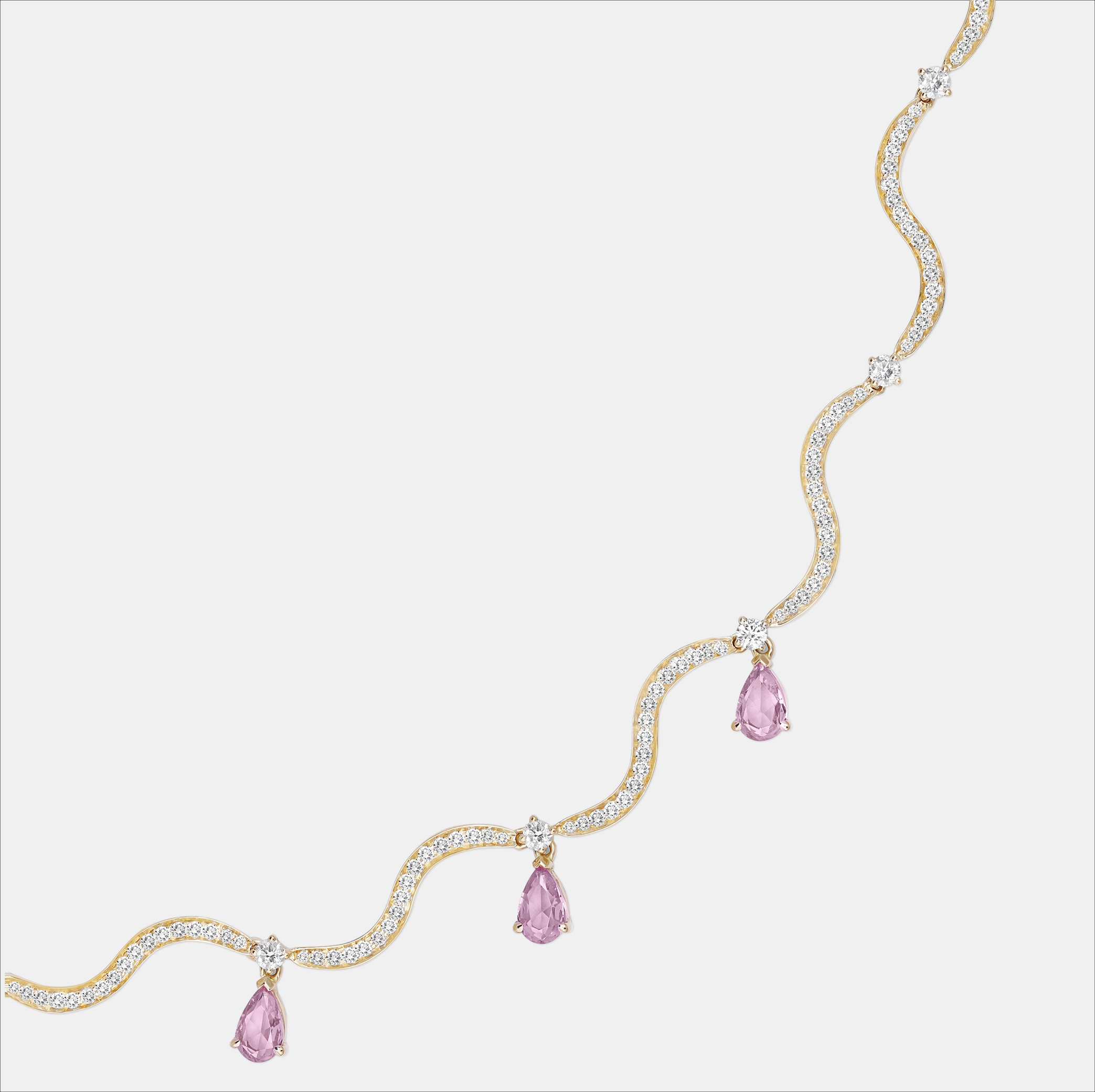 Wave Dangling Pink Sapphire Necklace